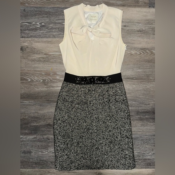 Kate Spade Tiera Cream & Black Silk & Tweed Dress - Size 0 - Picture 1 of 13
